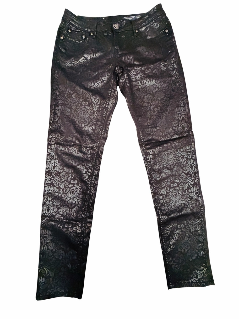 Grace in LA Black Damask Coated Skinny Jeans | Women’s 28